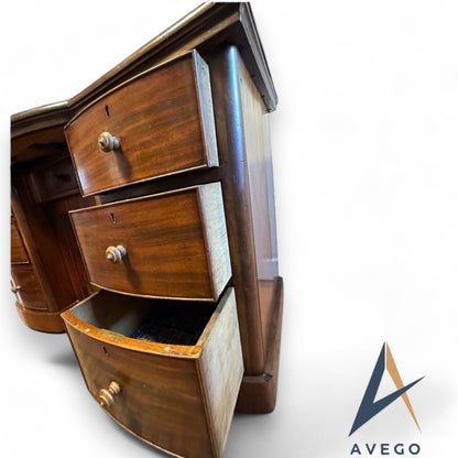 Victorian one-piece Mahogany Bow Breakfront Six Drawer Kneehole Desk