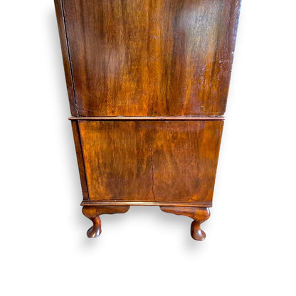 Art Deco Burr Walnut Triple Wardrobe with Original Bevelled Mirror – 1930s