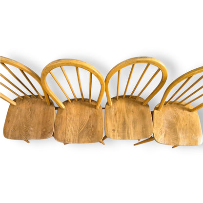 Set of 4 Vintage Ercol Windsor Dining Chairs | Mid-Century Elm & Beech Hoop Back Chairs