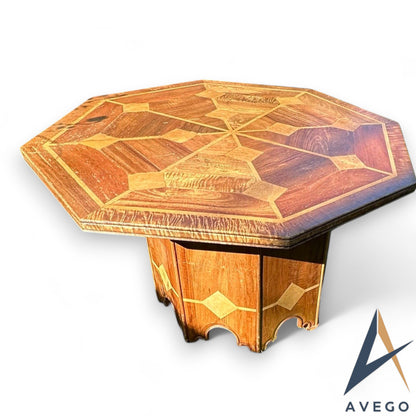 Mid Century Octagonal Walnut Dining Table with Marble Inlay