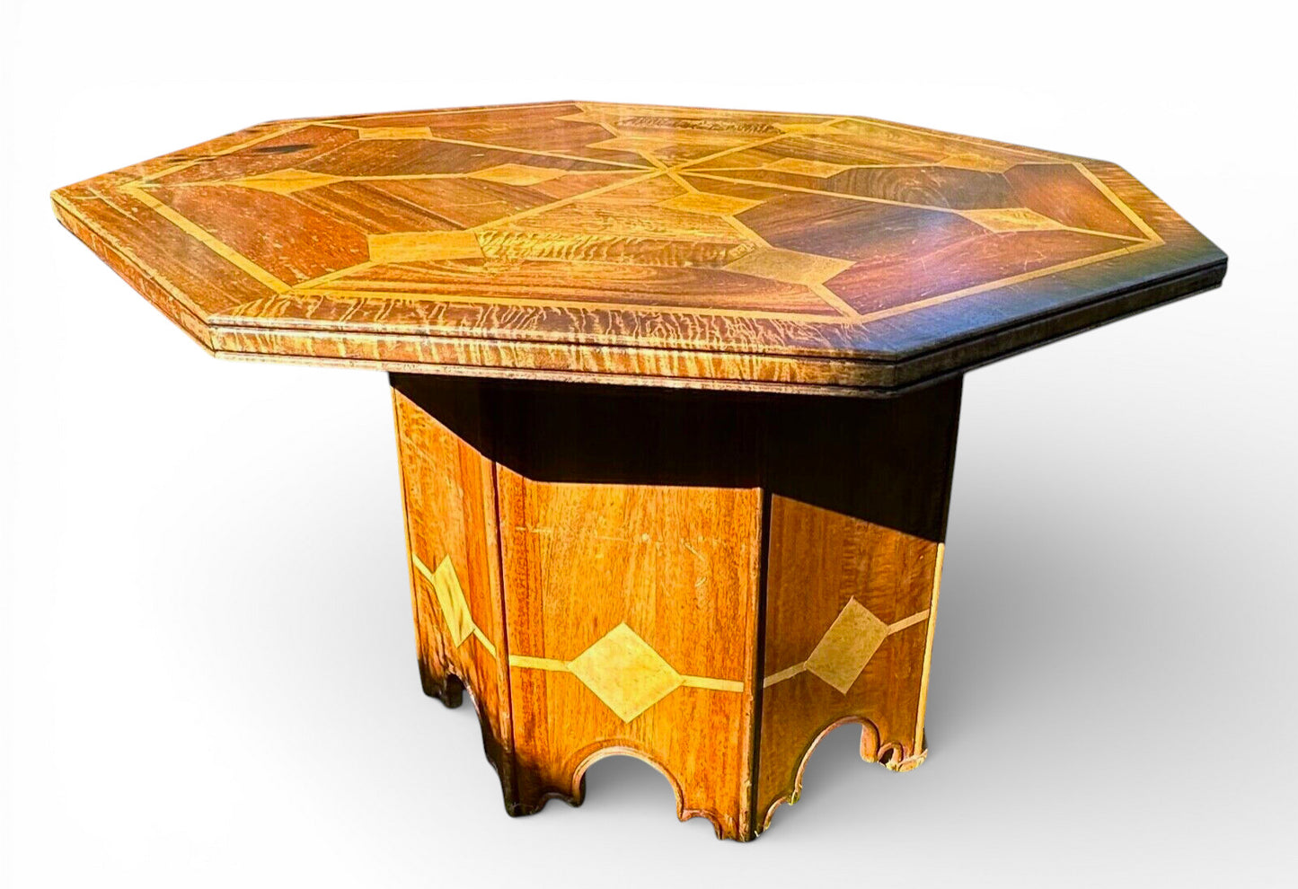 Mid-Century Danish Octagonal Walnut Dining Table with Marble Inlay