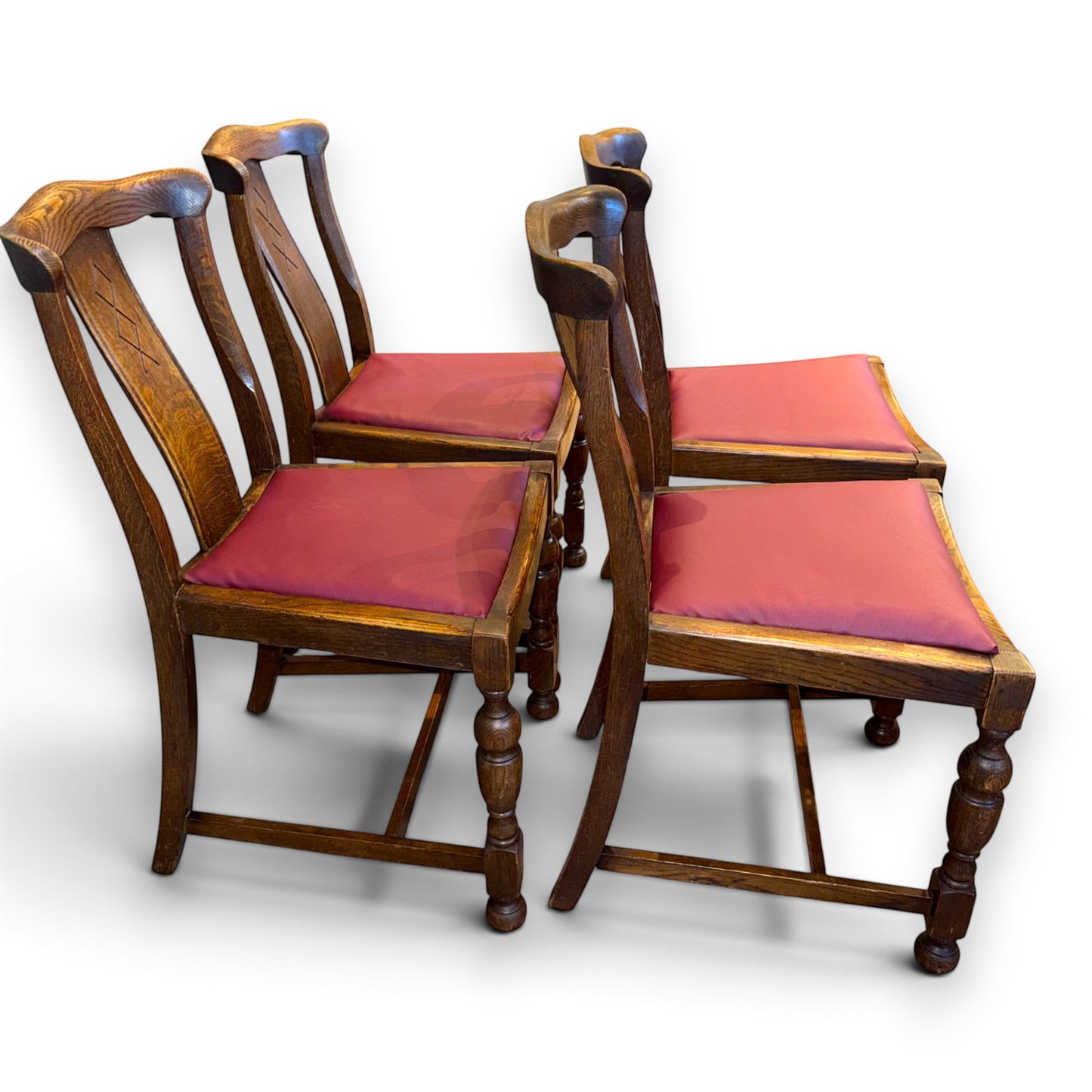 Set of Four Antique Oak Arts & Crafts Dining Chairs