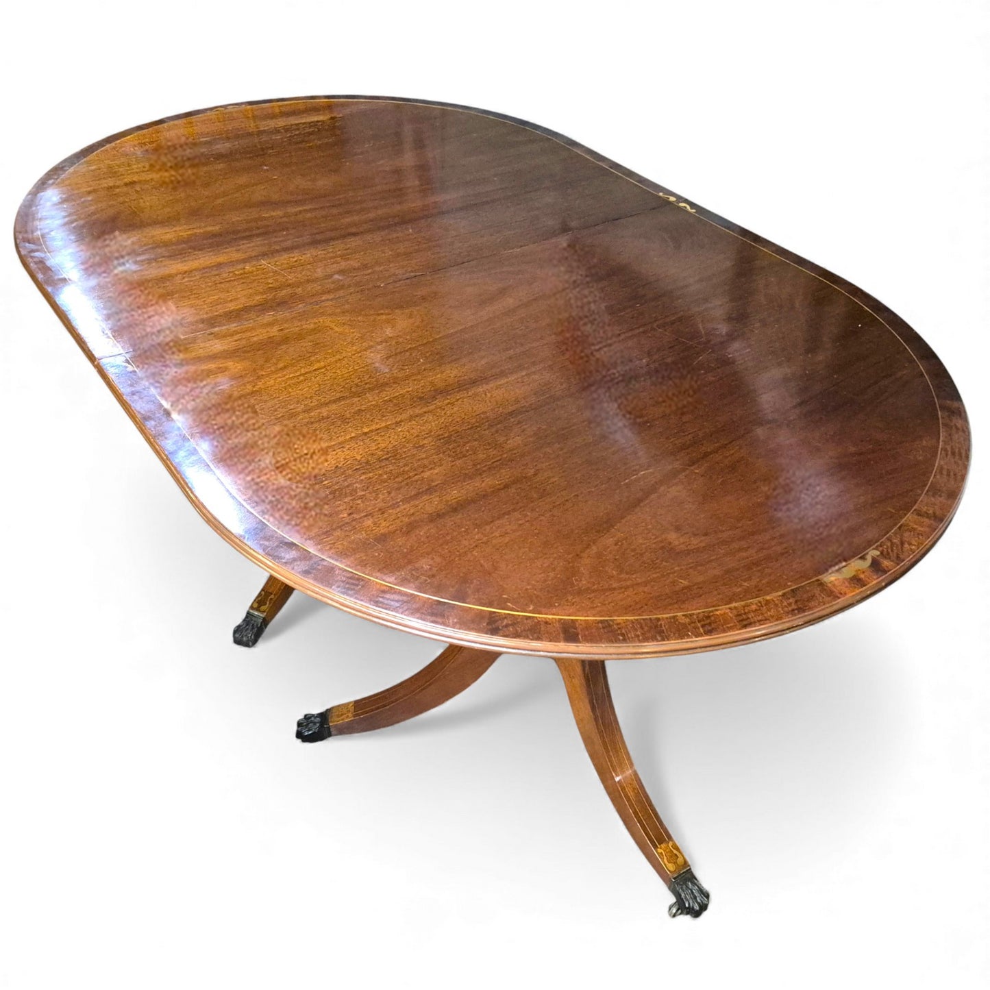 Antique Mahogany Extending Dining Table – Regency Pedestal, Twin Bases & Extension Leaf