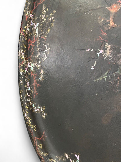 Antique Victorian Papier Mâché Tray on Stand with Mother of Pearl Inlay