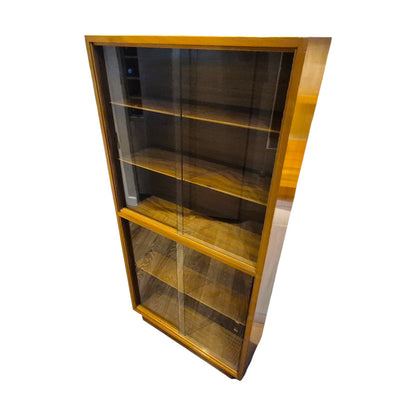 Vintage Mid-Century Teak Bookcase with Sliding Glass Doors