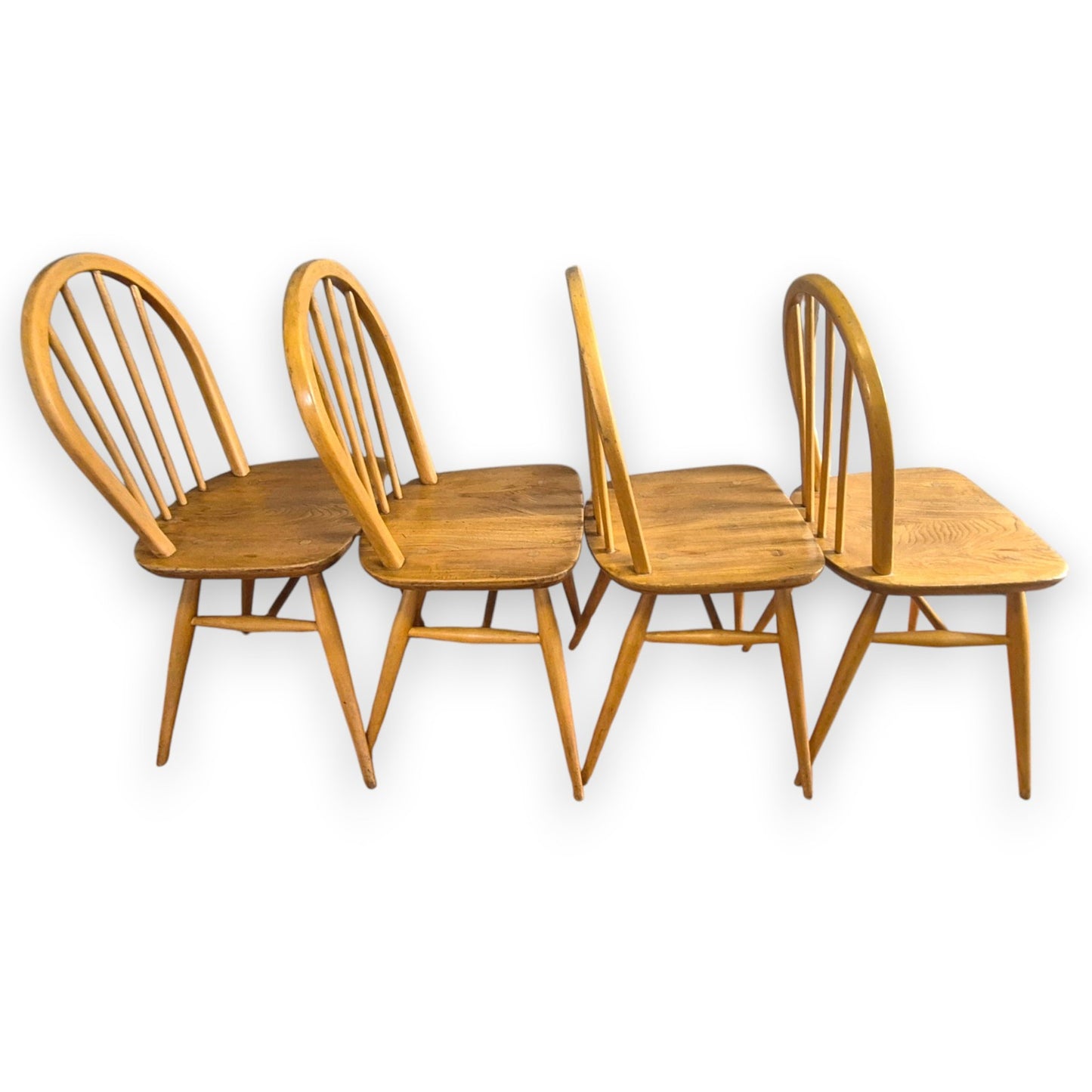Set of 4 Vintage Ercol Windsor Dining Chairs | Mid-Century Elm & Beech Hoop Back Chairs