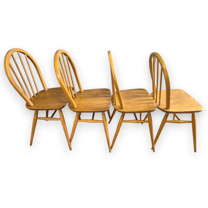 Set of 4 Vintage Ercol Windsor Dining Chairs | Mid-Century Elm & Beech Hoop Back Chairs