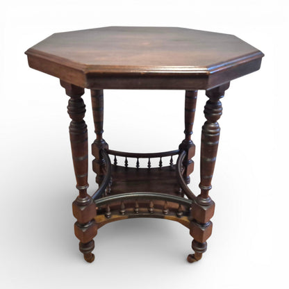Antique Victorian Walnut Occasional Table | Octagonal Lamp Table with Turned Legs | c1880