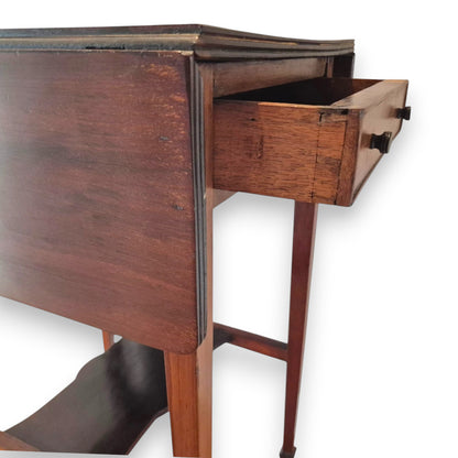 Antique Edwardian Mahogany Drop Leaf Side Table Occasional Table With Drawer