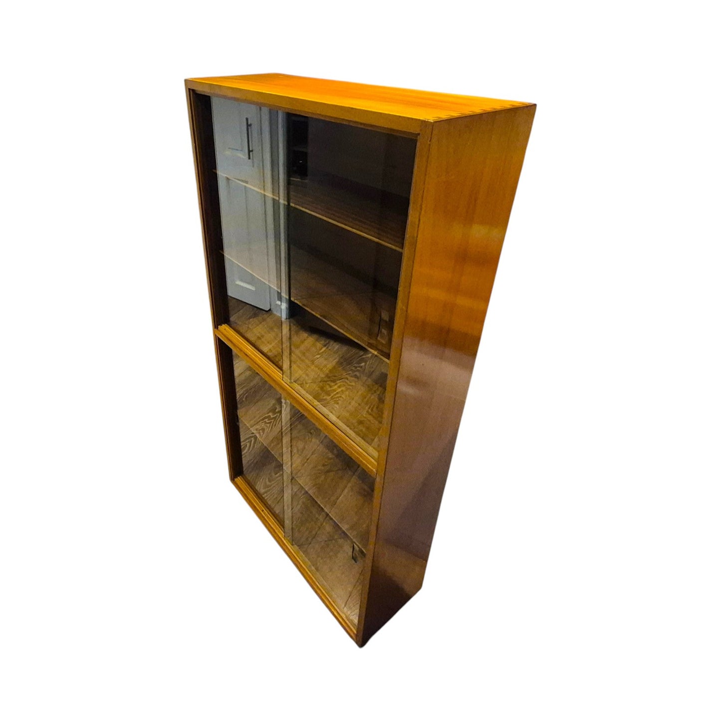 Vintage Mid-Century Teak Bookcase with Sliding Glass Doors