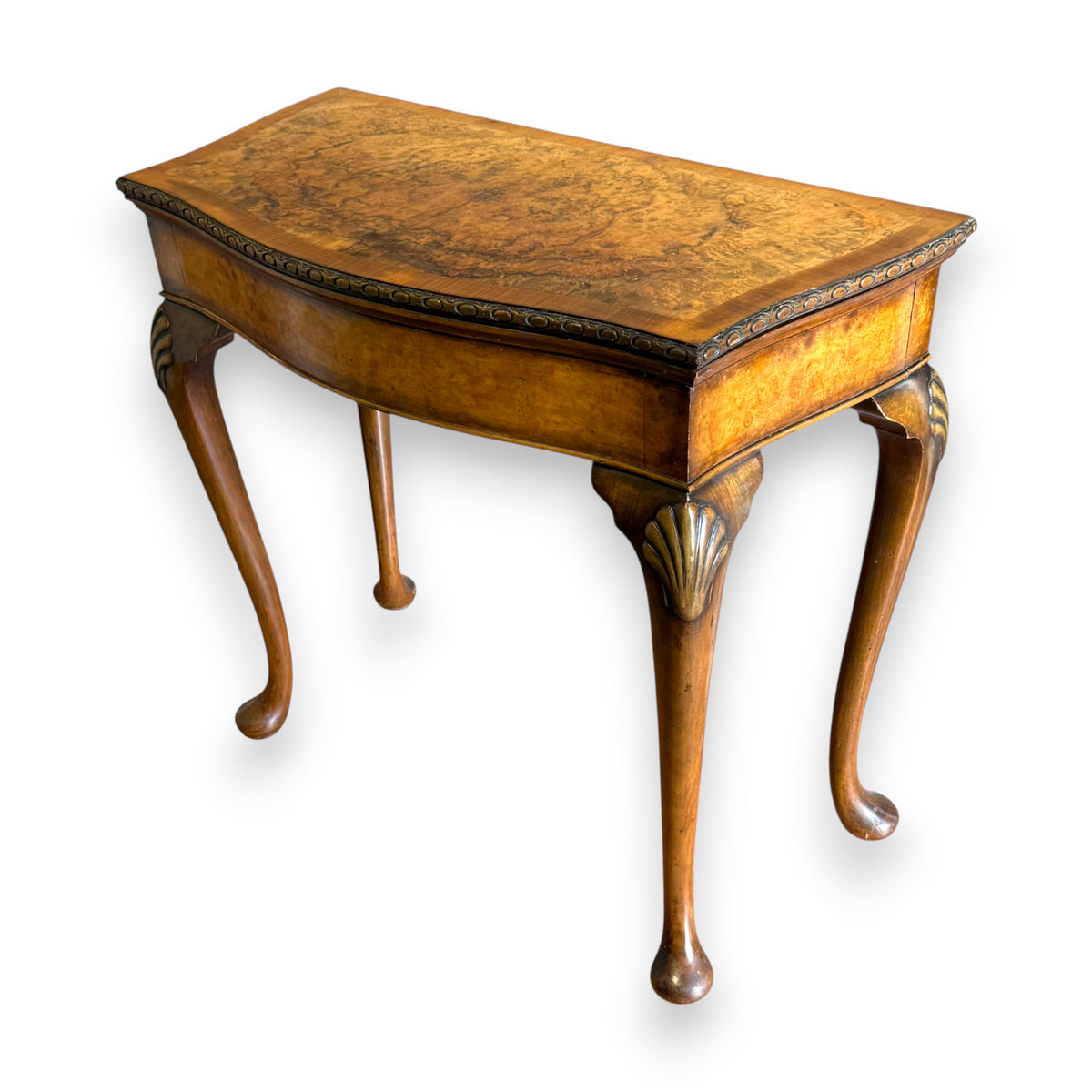 Late Victorian Burr Walnut Georgian Revival Fold Over Card Table