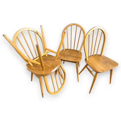 Set of 4 Vintage Ercol Windsor Dining Chairs | Mid-Century Elm & Beech Hoop Back Chairs