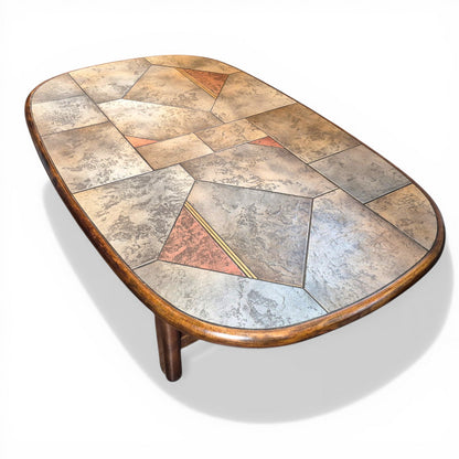 Brutalist Slate & Copper Coffee Table in the Style of Paul Kingma, 1970s