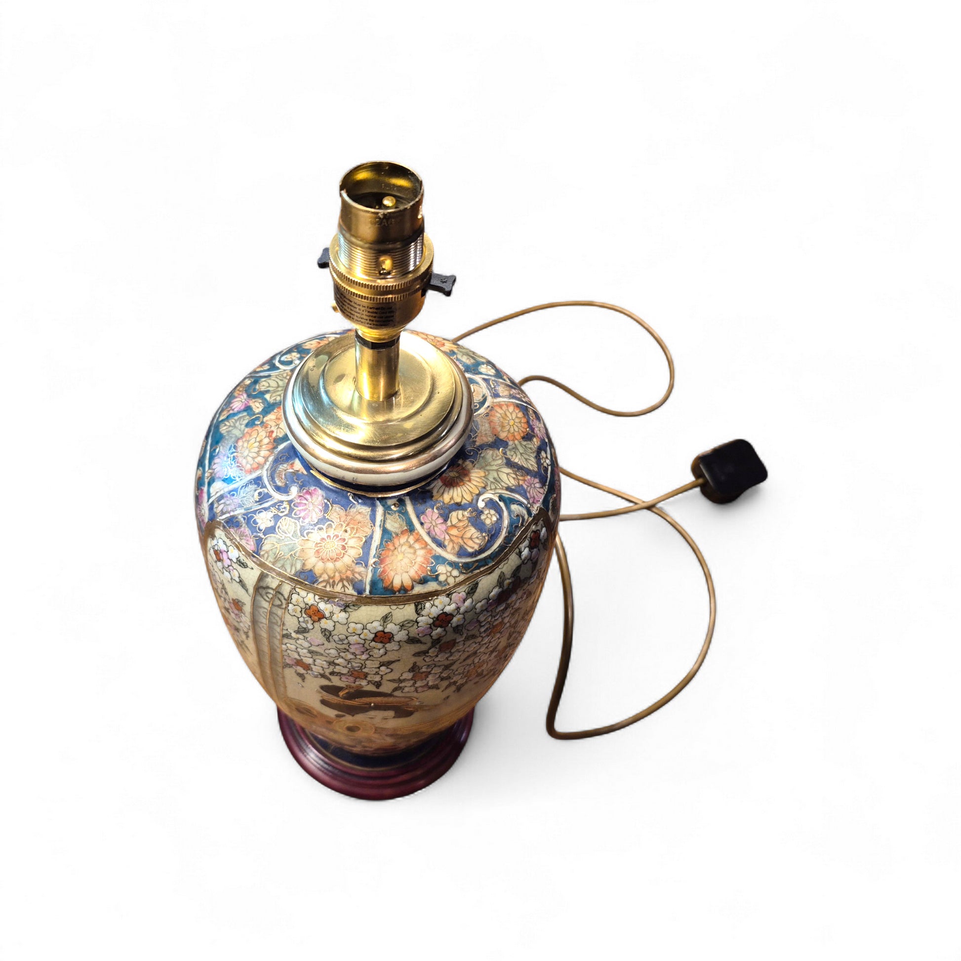 Back view showing 180 cm cable and wiring of Japanese Satsuma lamp