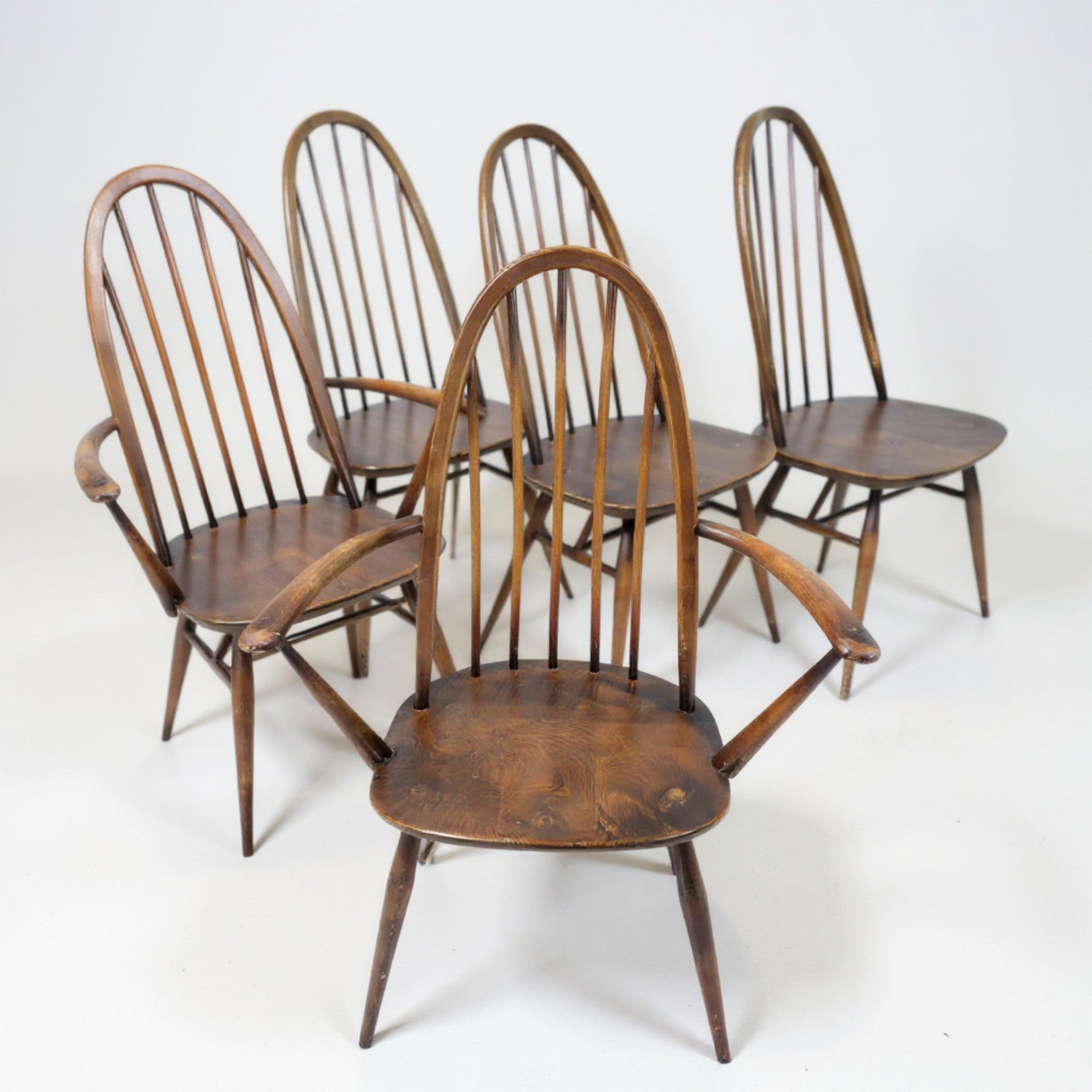 Set of 5 Ercol Windsor Quaker Dining Chairs – 2 Carvers + 3 Standard from Avego Antiques