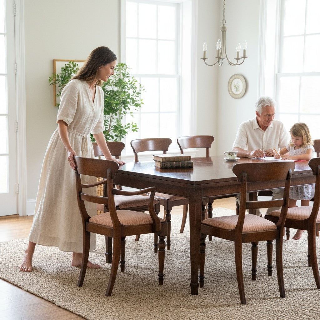 Antique dining chairs grouped around table – vintage home décor inspiration