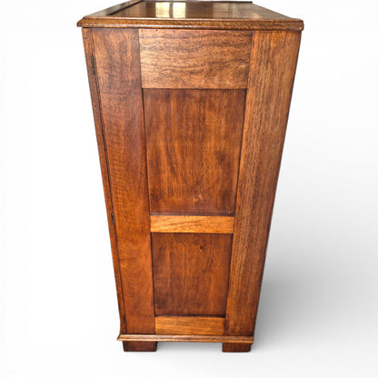 Antique Art Nouveau Gentleman’s Wardrobe | Mahogany Armoire with Floral Inlay | Compact Bedroom Wardrobe