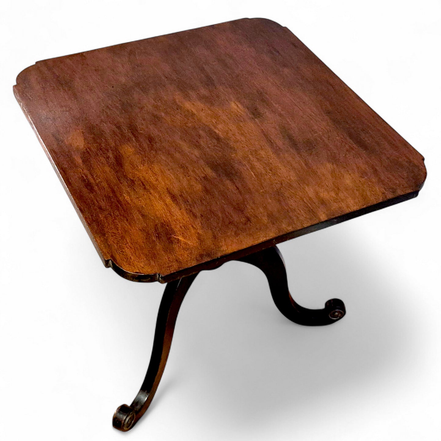 Side view of Antique 19th Century Mahogany Lamp Table with Tripod Base and Brass-Capped Feet by Avego Antiques