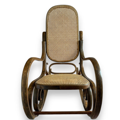 Early 20th century bentwood and cane rocking chair – front view