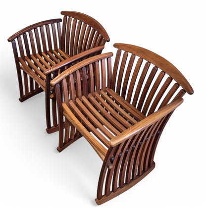 Canadian bentwood steamer armchairs with curved slatted frame, mid-century modern