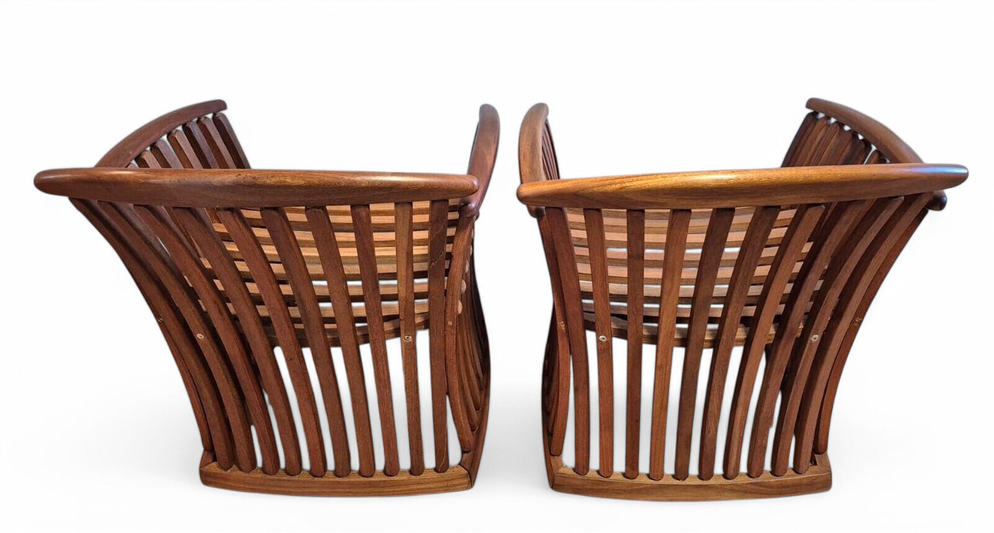 Rear view of Canadian bentwood steamer armchairs with flowing curved frame