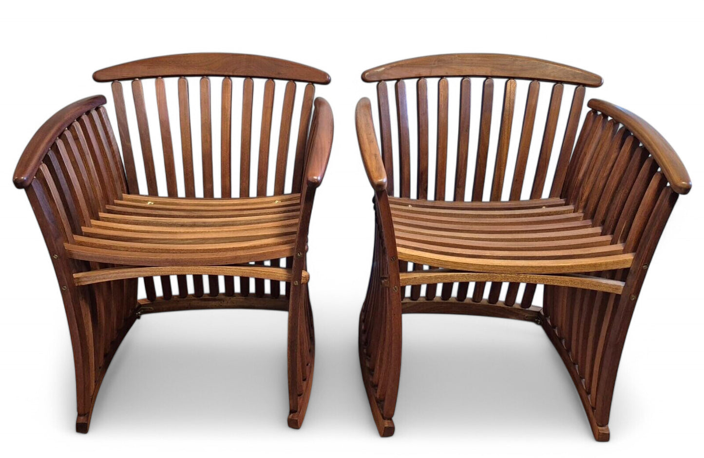Pair of Canadian bentwood steamer armchairs by Thomas Lamb, mid-century modern design