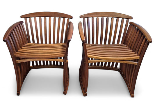 Pair of Canadian bentwood steamer armchairs by Thomas Lamb, mid-century modern design