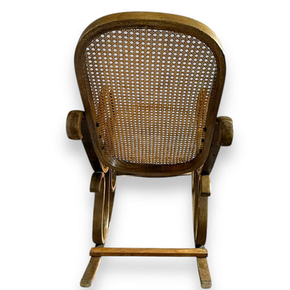 Thonet style rocking chair – back view showing woven cane backrest