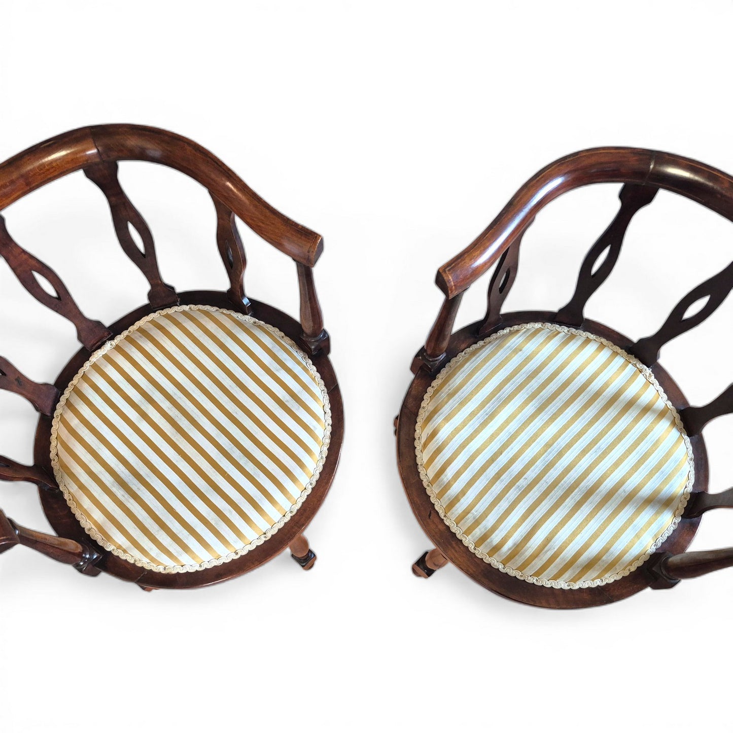 Pair of Victorian drawing room chairs in mahogany -top view