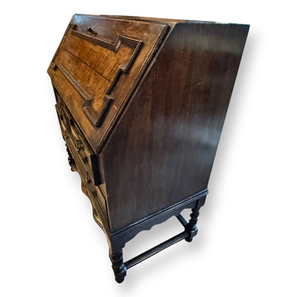 Antique Victorian Jacobean Revival Oak Bureau c.1890–1910