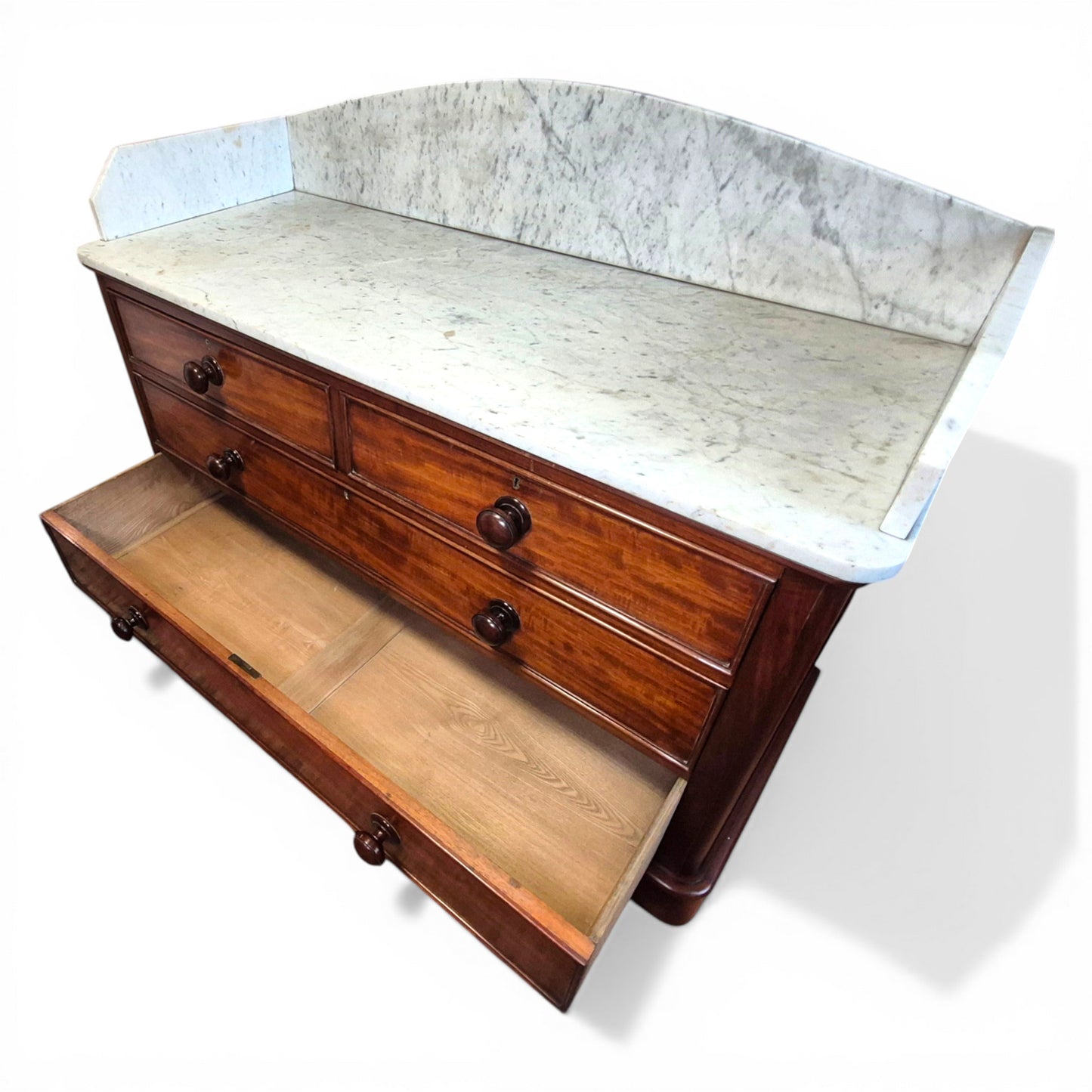 Antique Victorian Mahogany Marble Top Sideboard Chest | Kitchen Unit 138cm