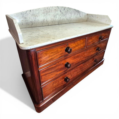 victorian chest of drawers marble top raised gallery detail