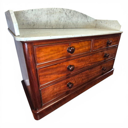 Antique Victorian Mahogany Marble Top Sideboard Chest | Kitchen Unit 138cm
