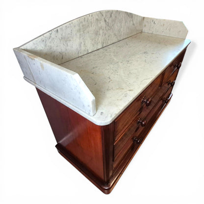 Antique Victorian Mahogany Marble Top Sideboard Chest | Kitchen Unit 138cm