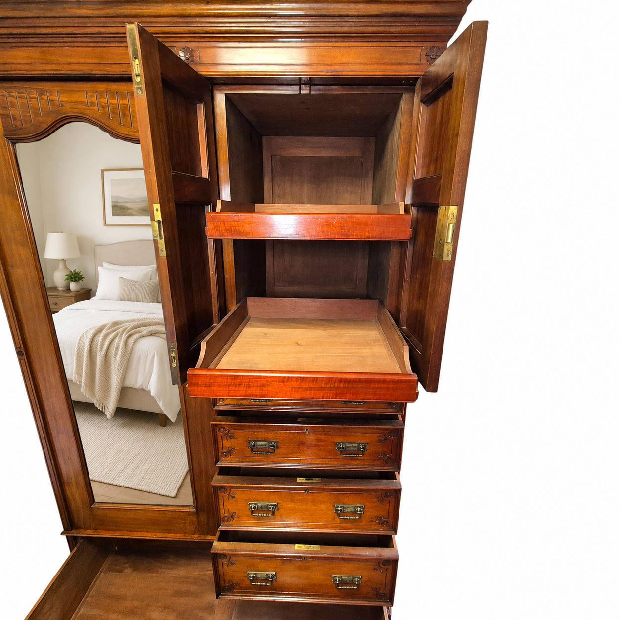 Antique Victorian Walnut Compactum Wardrobe Chifferobe Linen Press c1895