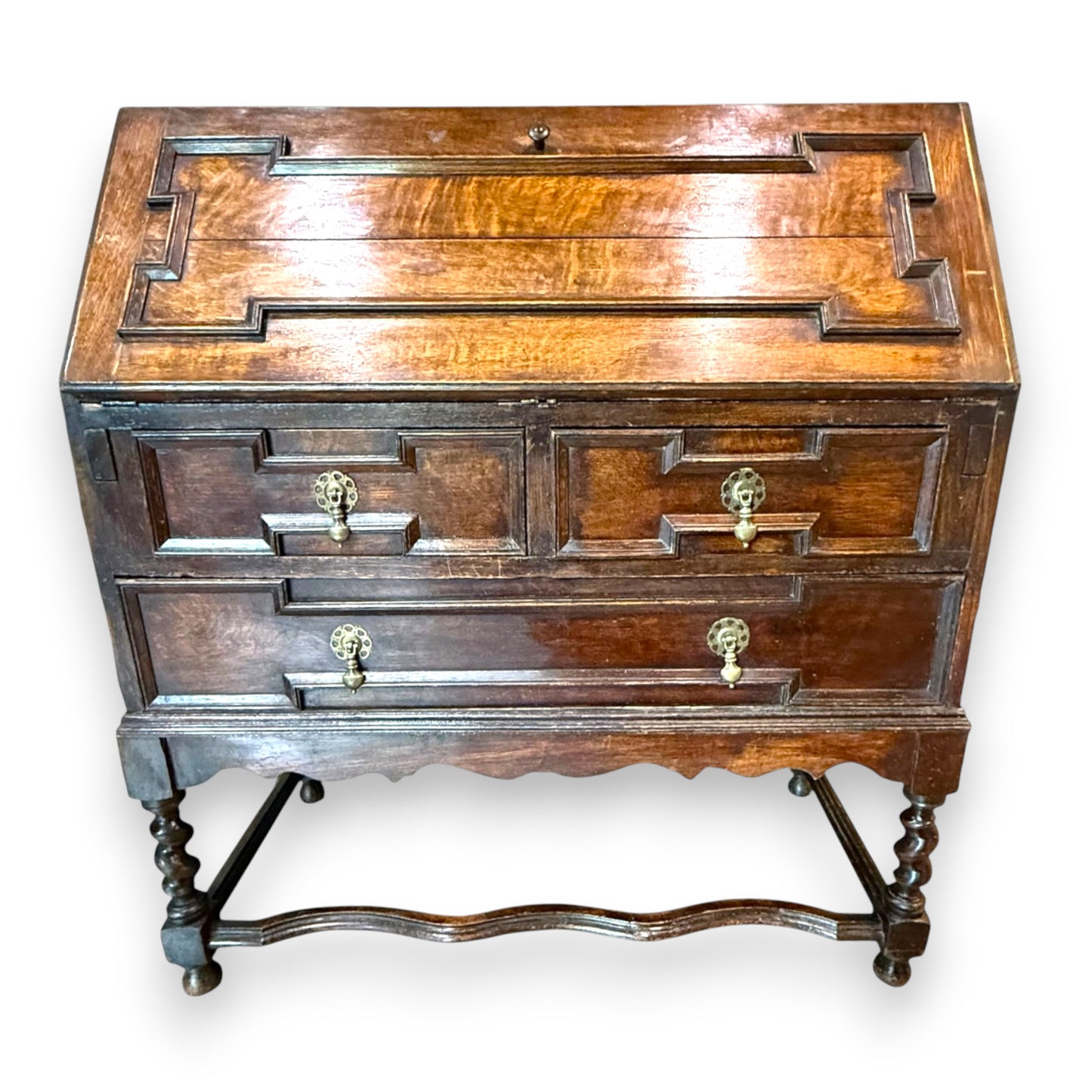 Antique Victorian Jacobean Revival Oak Bureau c.1890–1910