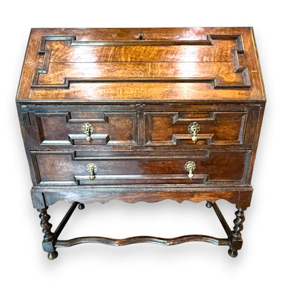 Antique Victorian Jacobean Revival Oak Bureau c.1890–1910