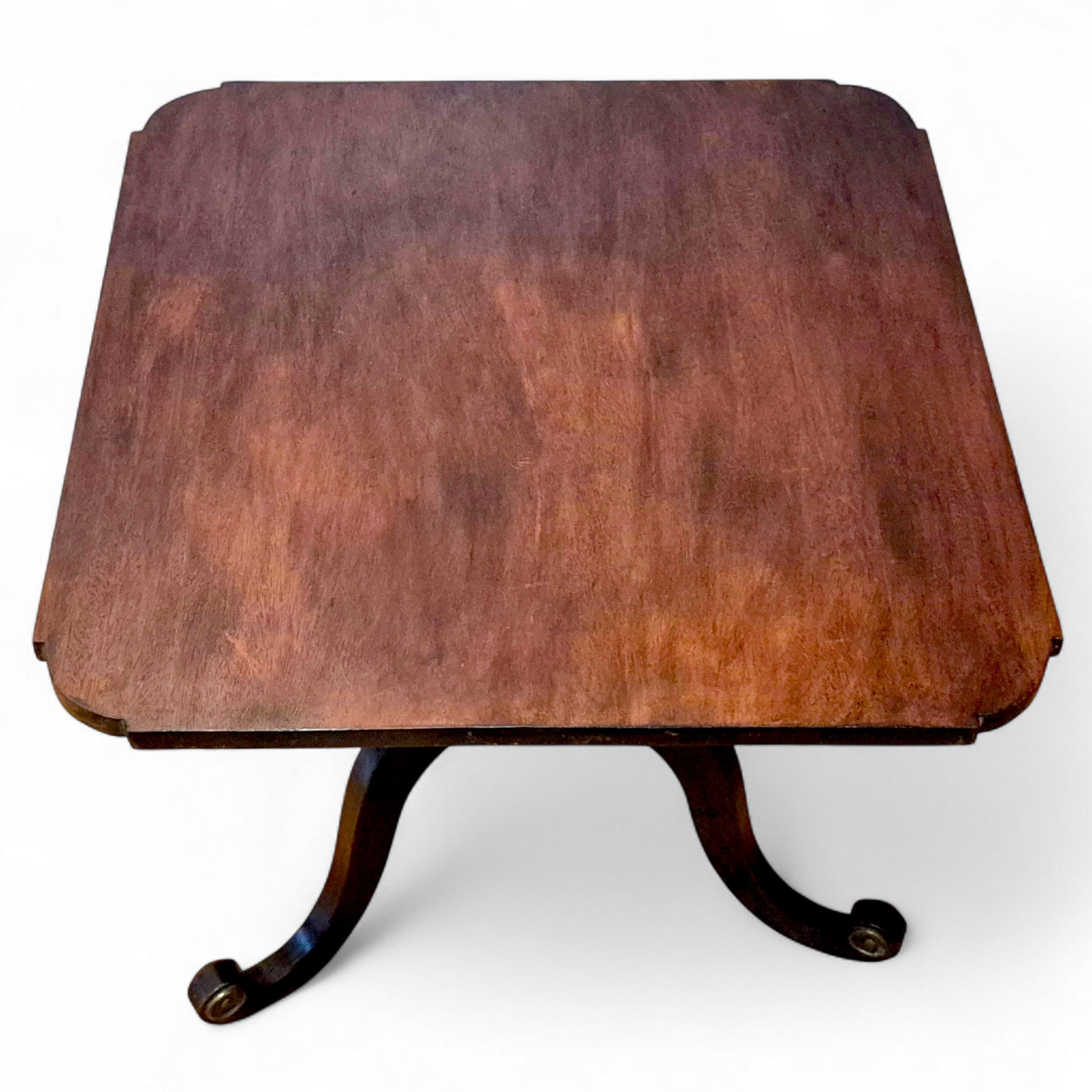 Top view of Antique 19th Century Mahogany Lamp Table with Tripod Base and Brass-Capped Feet - by Avego Antiques