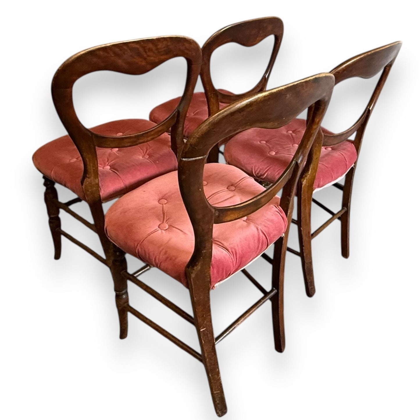 Set of Victorian balloon back chairs – back view showing craftsmanship and solid mahogany frames