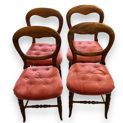 Set of four Victorian mahogany balloon back dining chairs – front view showing classic design