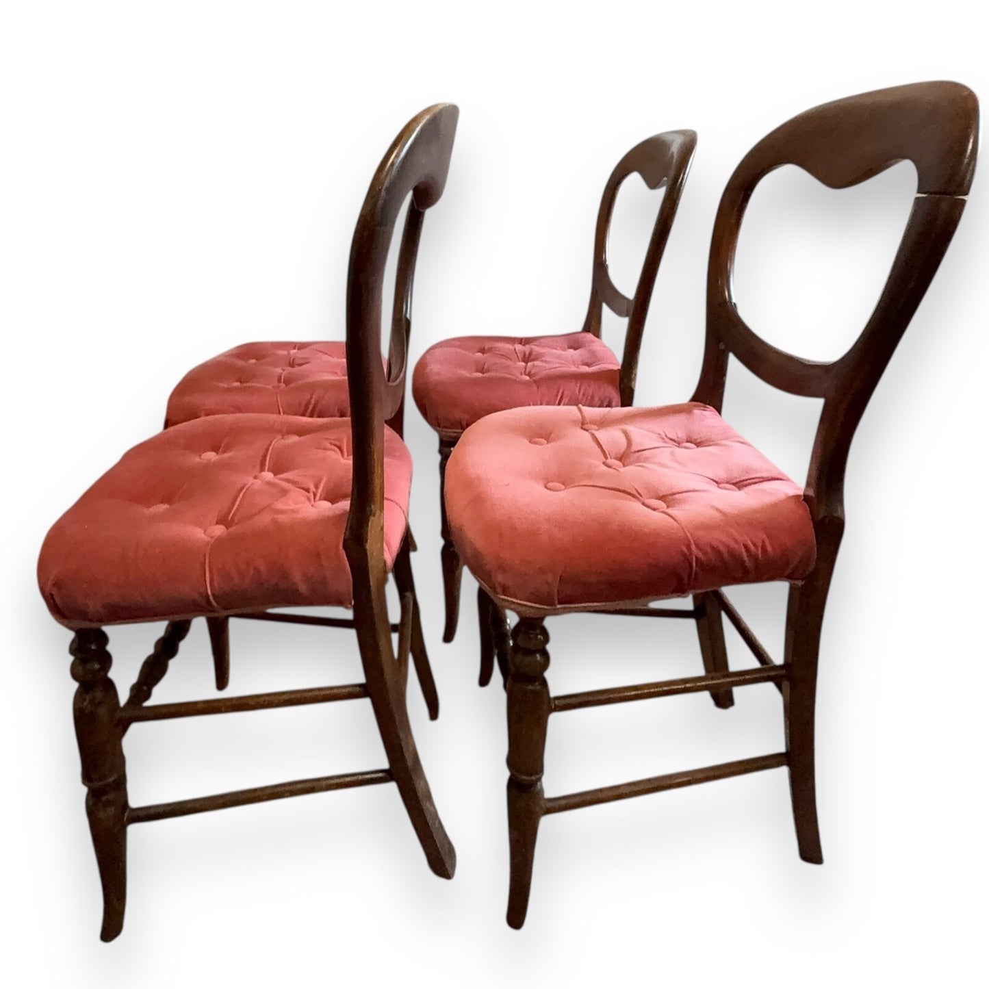 Side shot of Antique mahogany dining chair – showing elegant shape and carved detail