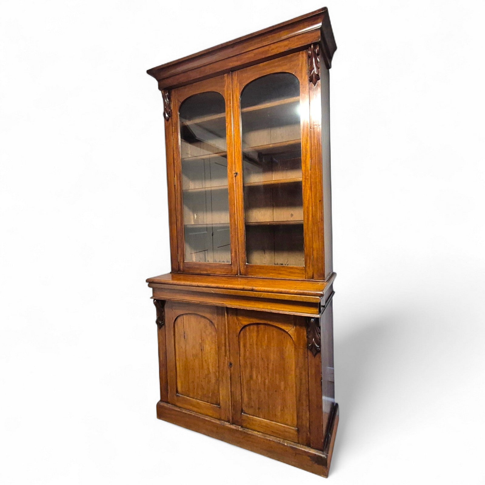 Antique Library Cabinet with Glass Doors and Storage