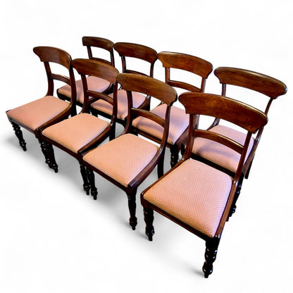 Set of 8 antique Victorian mahogany dining chairs with upholstered seats – restored antique furniture by Avego Antiques