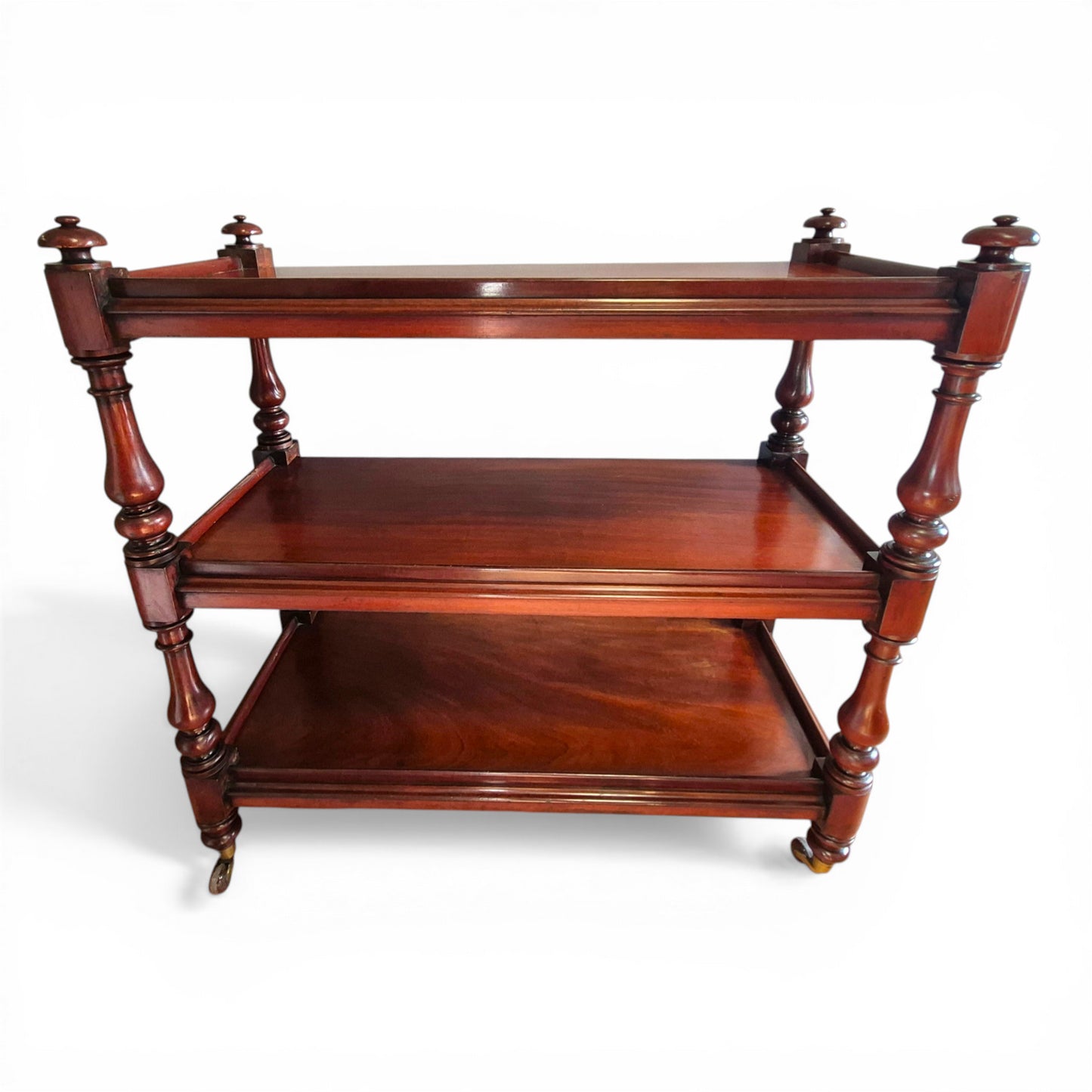 Antique Victorian Mahogany Dumb Waiter c1860 | 3 Tier Server Trolley with Brass & Porcelain Castors