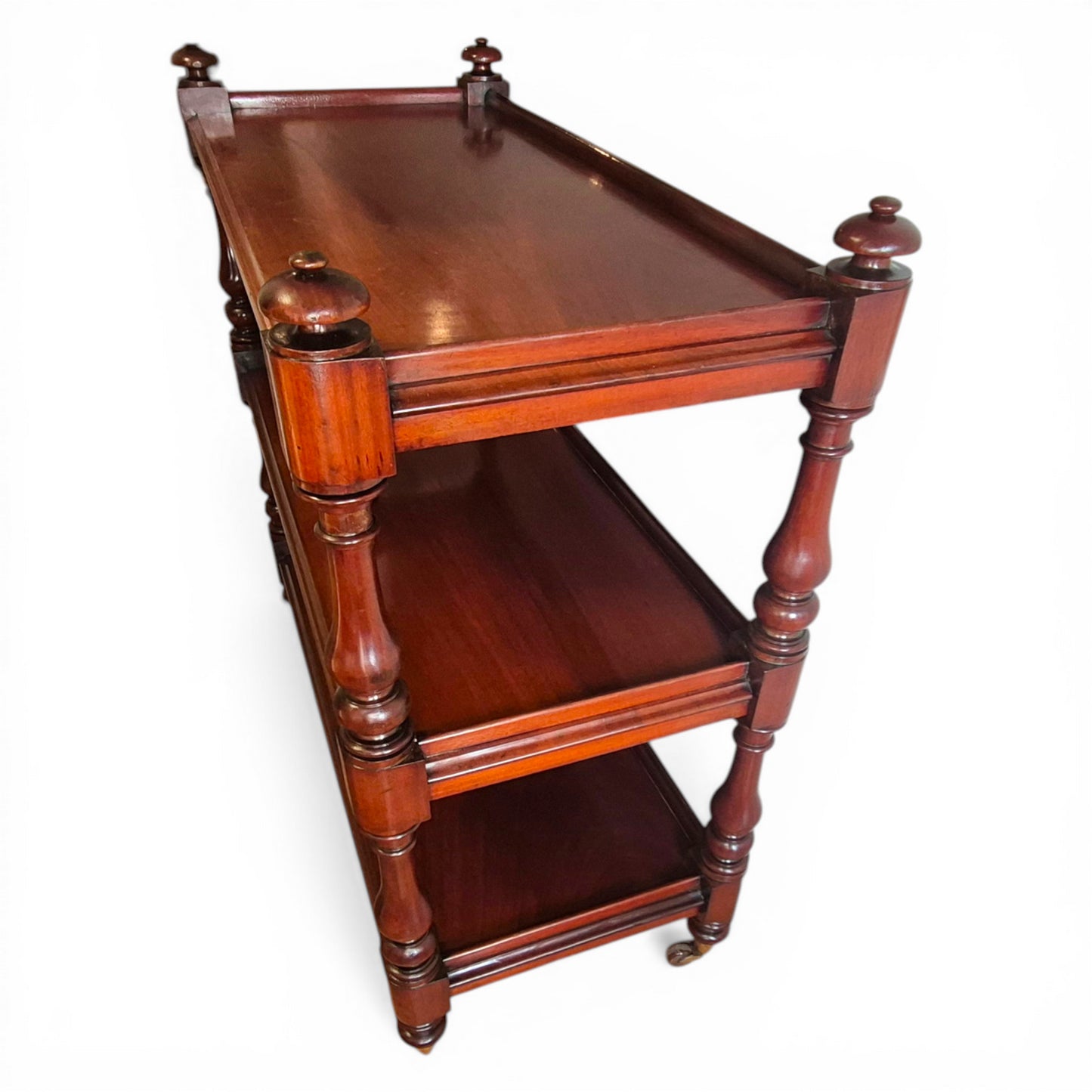 Antique Victorian Mahogany Dumb Waiter c1860 | 3 Tier Server Trolley with Brass & Porcelain Castors
