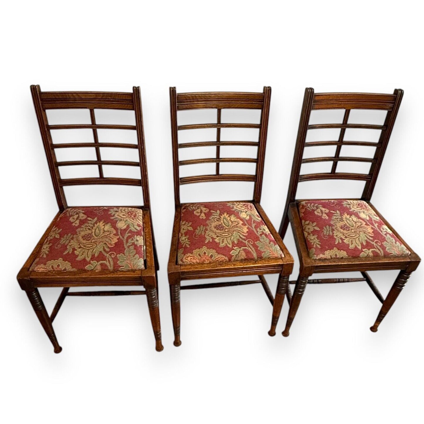 Set of 3 Victorian mahogany ladderback dining chairs – front view showing classic design