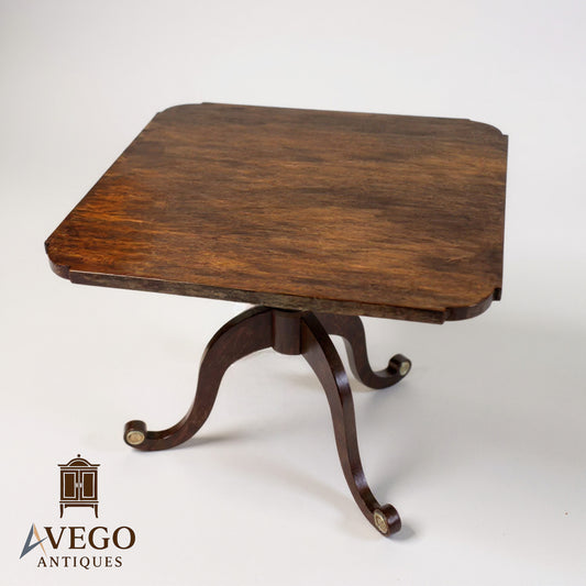 Antique 19th Century Mahogany Lamp Table with Tripod Base and Brass-Capped Feet – 51cm Square, Victorian Furniture by Avego Antiques