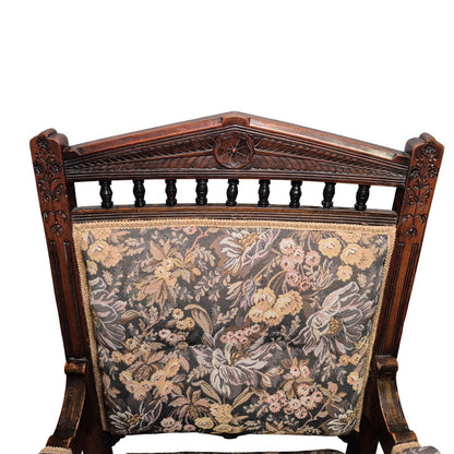 2nd Close-up of carved crest rail on Victorian oak nursing chair