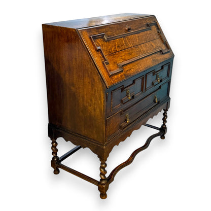 Antique Victorian Jacobean Revival Oak Bureau c.1890–1910