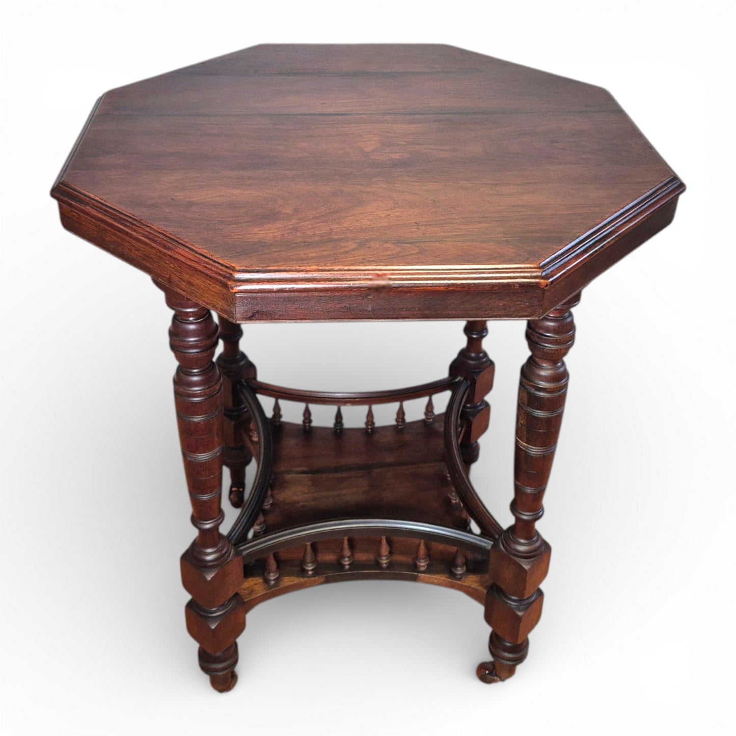 Antique Victorian Walnut Occasional Table | Octagonal Lamp Table with Turned Legs | c1880
